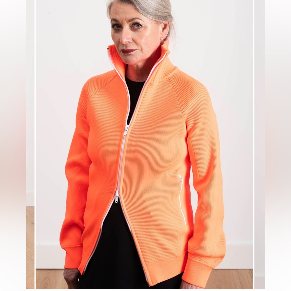 Tibi Neon Orange Ribbed Zip Jacket - Picture 14 of 14
